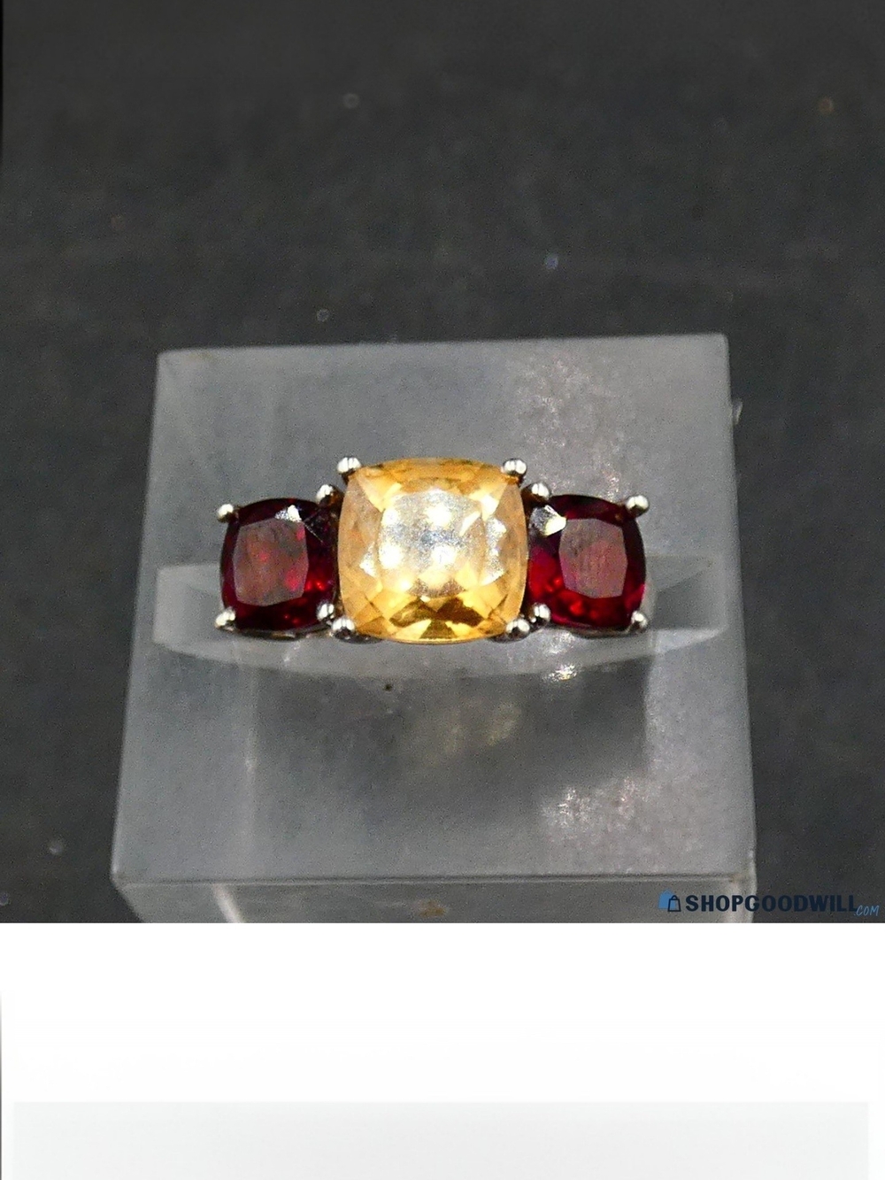 Yellow and Red Three-Stone Gemstone Ring - Women's Fashion Jewelry